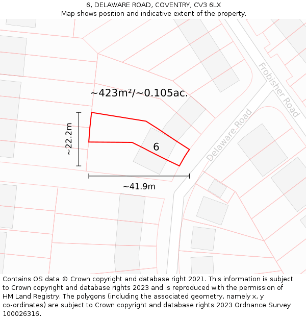 6, DELAWARE ROAD, COVENTRY, CV3 6LX: Plot and title map