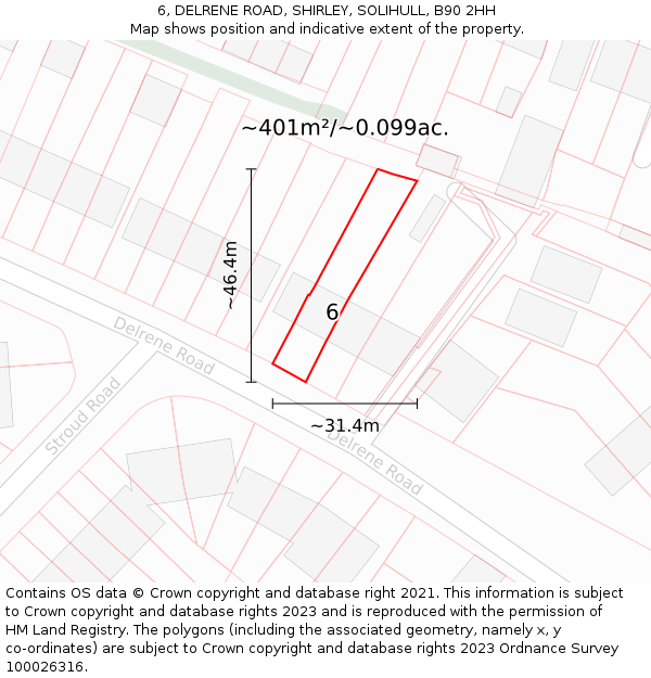 6, DELRENE ROAD, SHIRLEY, SOLIHULL, B90 2HH: Plot and title map