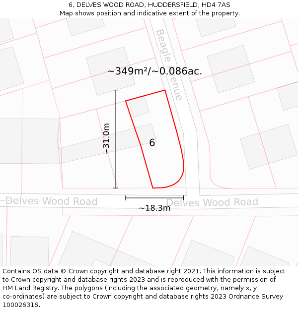 6, DELVES WOOD ROAD, HUDDERSFIELD, HD4 7AS: Plot and title map