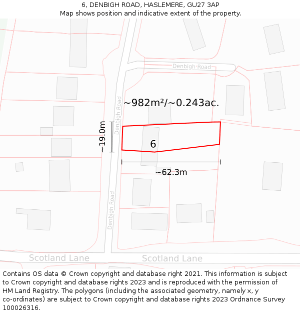 6, DENBIGH ROAD, HASLEMERE, GU27 3AP: Plot and title map