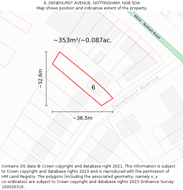 6, DENEHURST AVENUE, NOTTINGHAM, NG8 5DA: Plot and title map