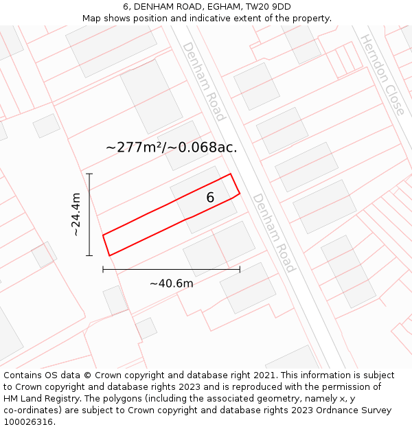 6, DENHAM ROAD, EGHAM, TW20 9DD: Plot and title map