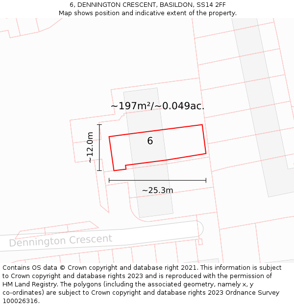 6, DENNINGTON CRESCENT, BASILDON, SS14 2FF: Plot and title map
