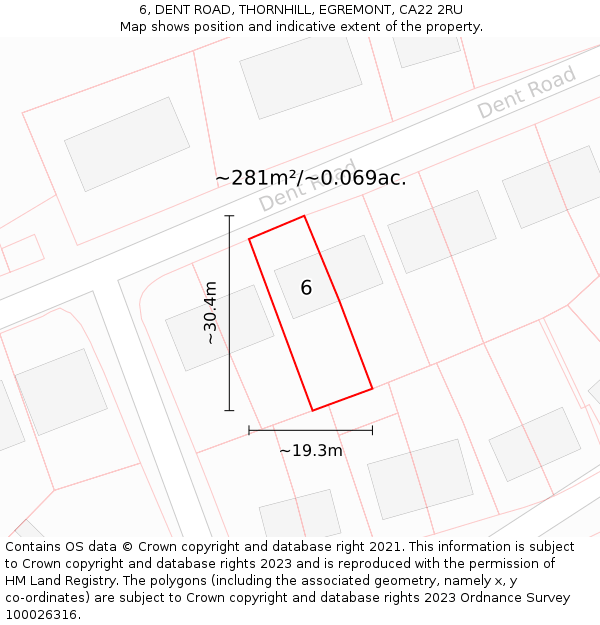 6, DENT ROAD, THORNHILL, EGREMONT, CA22 2RU: Plot and title map