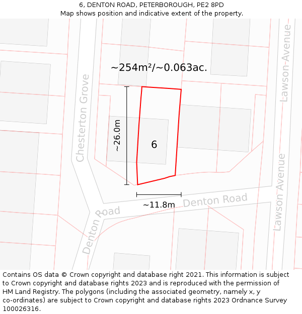 6, DENTON ROAD, PETERBOROUGH, PE2 8PD: Plot and title map