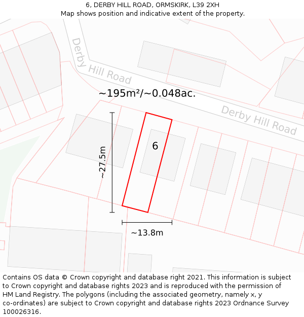 6, DERBY HILL ROAD, ORMSKIRK, L39 2XH: Plot and title map