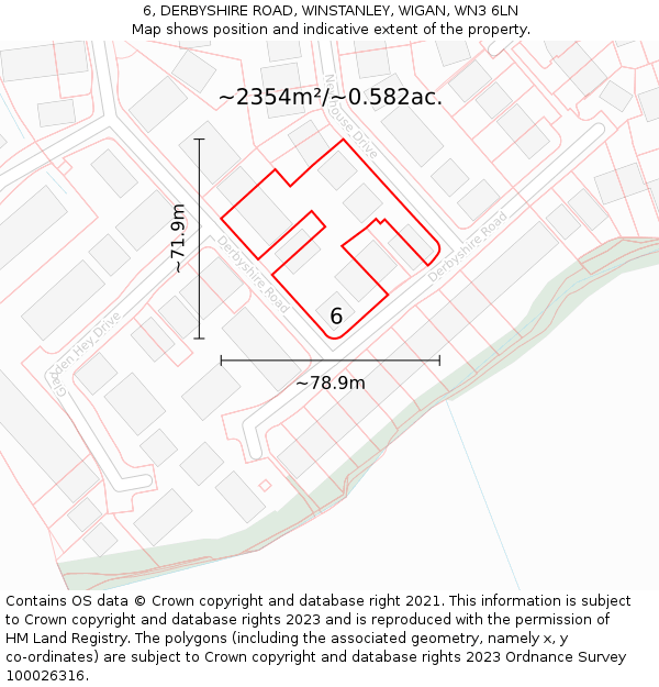 6, DERBYSHIRE ROAD, WINSTANLEY, WIGAN, WN3 6LN: Plot and title map