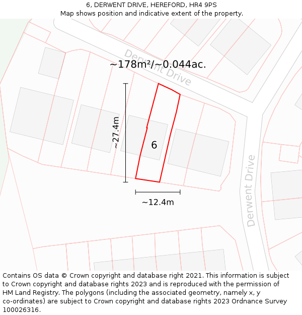 6, DERWENT DRIVE, HEREFORD, HR4 9PS: Plot and title map
