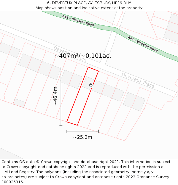 6, DEVEREUX PLACE, AYLESBURY, HP19 8HA: Plot and title map