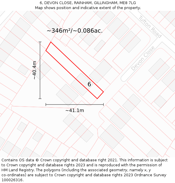 6, DEVON CLOSE, RAINHAM, GILLINGHAM, ME8 7LG: Plot and title map