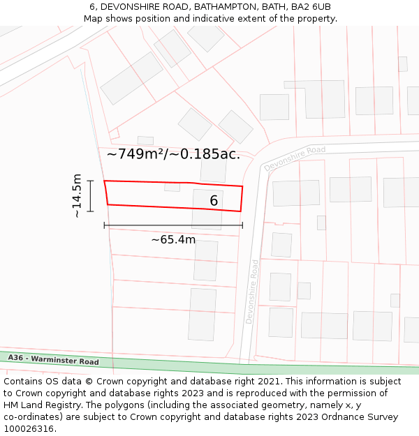 6, DEVONSHIRE ROAD, BATHAMPTON, BATH, BA2 6UB: Plot and title map
