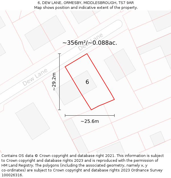 6, DEW LANE, ORMESBY, MIDDLESBROUGH, TS7 9AR: Plot and title map