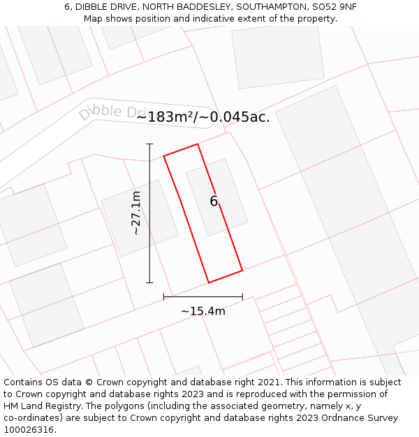 6, DIBBLE DRIVE, NORTH BADDESLEY, SOUTHAMPTON, SO52 9NF: Plot and title map