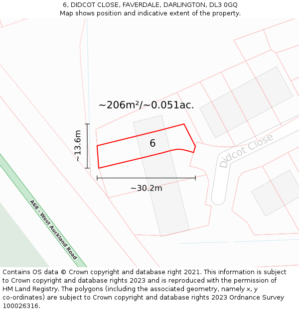 6, DIDCOT CLOSE, FAVERDALE, DARLINGTON, DL3 0GQ: Plot and title map