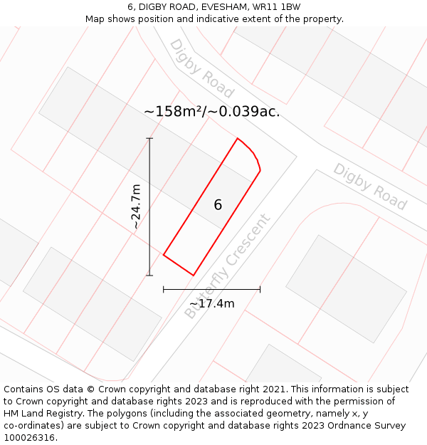 6, DIGBY ROAD, EVESHAM, WR11 1BW: Plot and title map