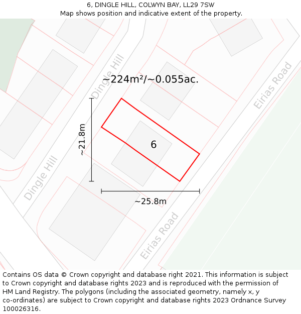 6, DINGLE HILL, COLWYN BAY, LL29 7SW: Plot and title map