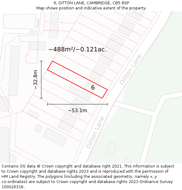 6, DITTON LANE, CAMBRIDGE, CB5 8SP: Plot and title map
