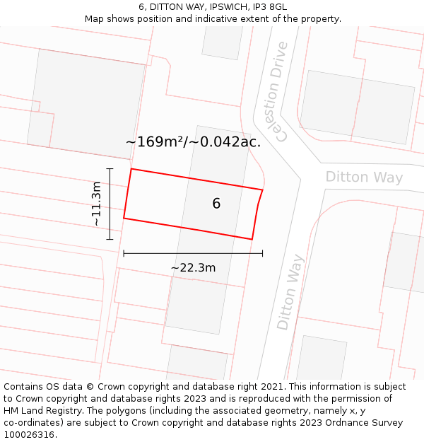 6, DITTON WAY, IPSWICH, IP3 8GL: Plot and title map