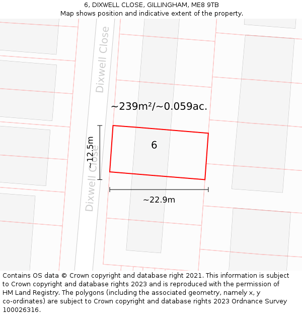 6, DIXWELL CLOSE, GILLINGHAM, ME8 9TB: Plot and title map