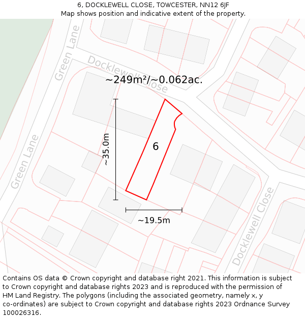 6, DOCKLEWELL CLOSE, TOWCESTER, NN12 6JF: Plot and title map