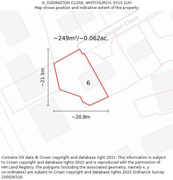 6, DODINGTON CLOSE, WHITCHURCH, SY13 1UH: Plot and title map