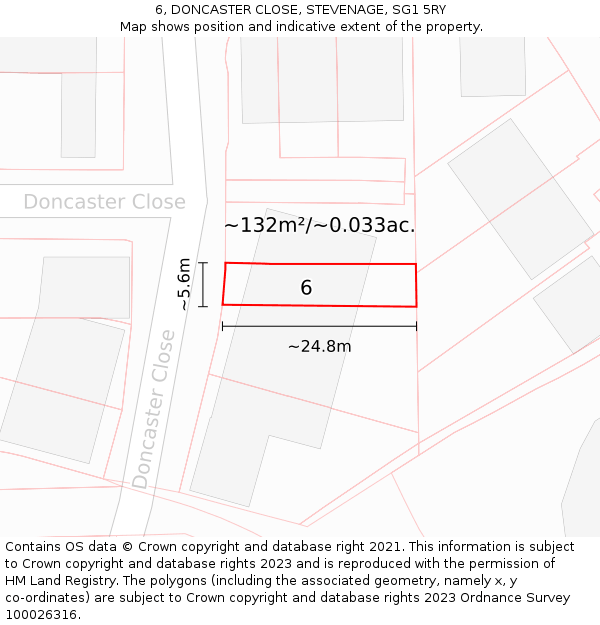 6, DONCASTER CLOSE, STEVENAGE, SG1 5RY: Plot and title map