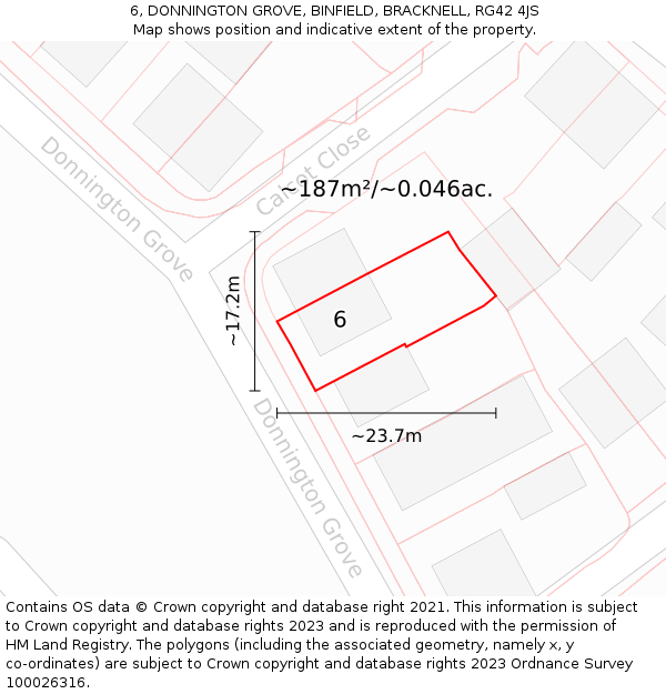 6, DONNINGTON GROVE, BINFIELD, BRACKNELL, RG42 4JS: Plot and title map