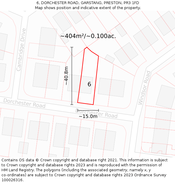 6, DORCHESTER ROAD, GARSTANG, PRESTON, PR3 1FD: Plot and title map