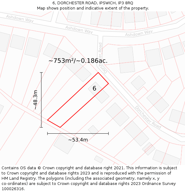 6, DORCHESTER ROAD, IPSWICH, IP3 8RQ: Plot and title map