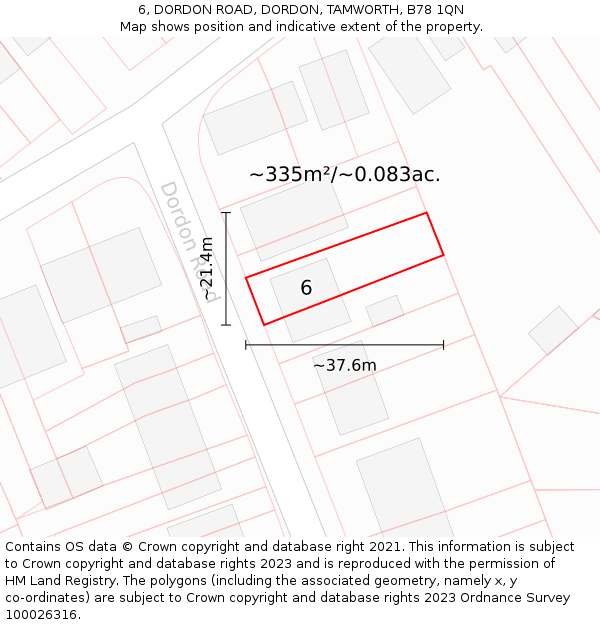 6, DORDON ROAD, DORDON, TAMWORTH, B78 1QN: Plot and title map