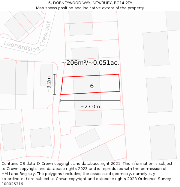 6, DORNEYWOOD WAY, NEWBURY, RG14 2FA: Plot and title map