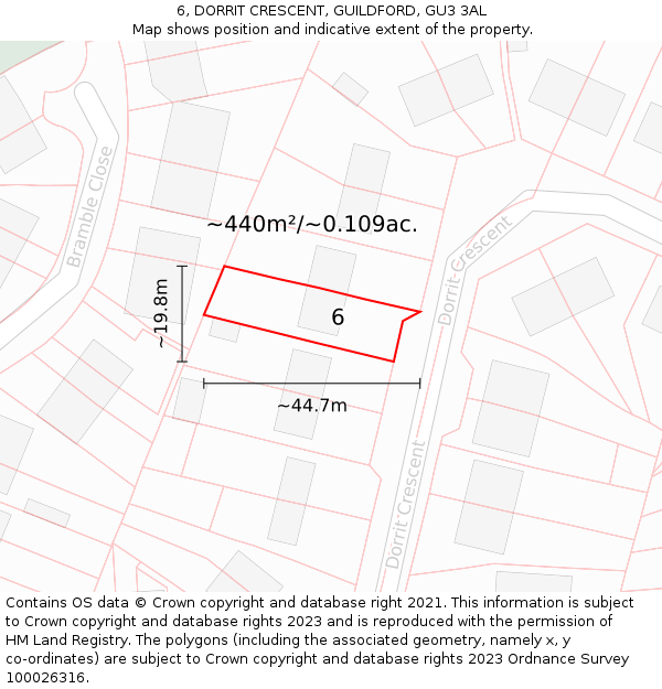 6, DORRIT CRESCENT, GUILDFORD, GU3 3AL: Plot and title map