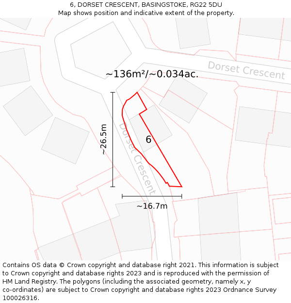 6, DORSET CRESCENT, BASINGSTOKE, RG22 5DU: Plot and title map