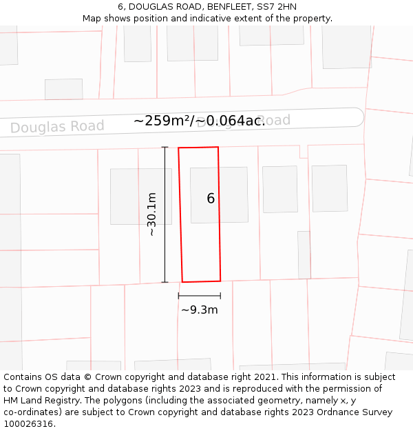 6, DOUGLAS ROAD, BENFLEET, SS7 2HN: Plot and title map