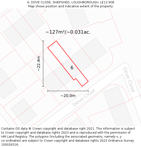 6, DOVE CLOSE, SHEPSHED, LOUGHBOROUGH, LE12 9GE: Plot and title map