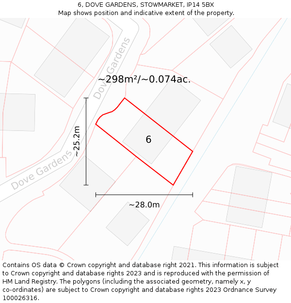 6, DOVE GARDENS, STOWMARKET, IP14 5BX: Plot and title map