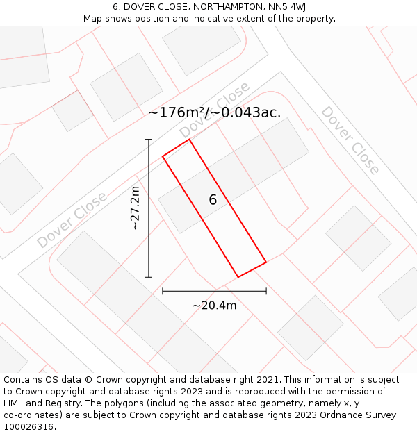 6, DOVER CLOSE, NORTHAMPTON, NN5 4WJ: Plot and title map