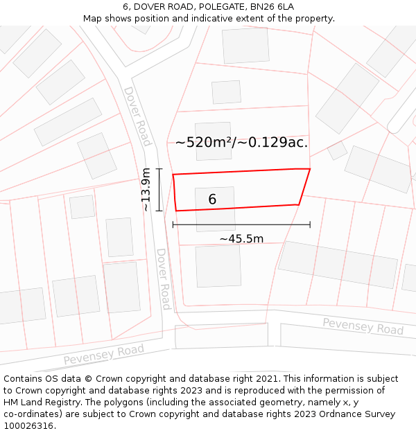 6, DOVER ROAD, POLEGATE, BN26 6LA: Plot and title map