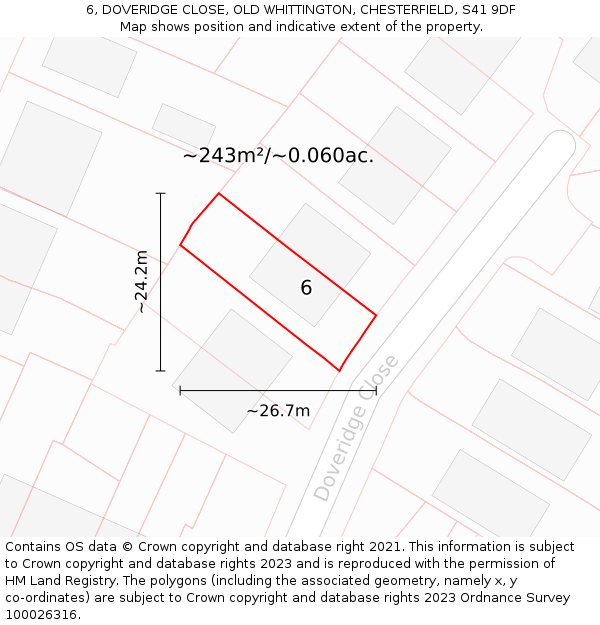 6, DOVERIDGE CLOSE, OLD WHITTINGTON, CHESTERFIELD, S41 9DF: Plot and title map