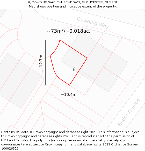6, DOWDING WAY, CHURCHDOWN, GLOUCESTER, GL3 2NF: Plot and title map