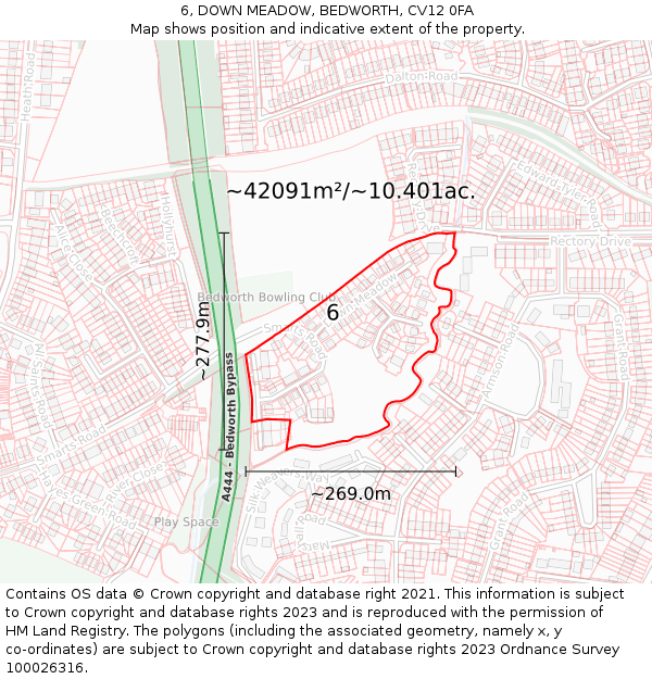 6, DOWN MEADOW, BEDWORTH, CV12 0FA: Plot and title map