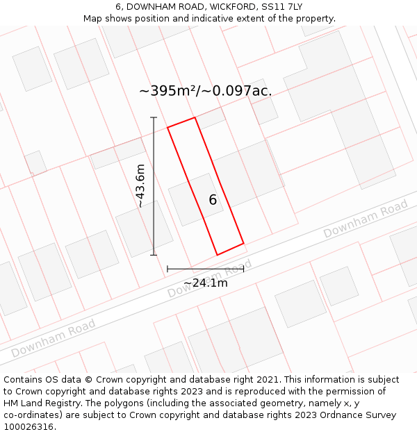 6, DOWNHAM ROAD, WICKFORD, SS11 7LY: Plot and title map