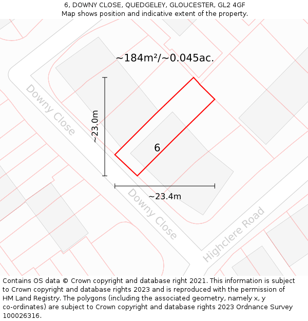 6, DOWNY CLOSE, QUEDGELEY, GLOUCESTER, GL2 4GF: Plot and title map