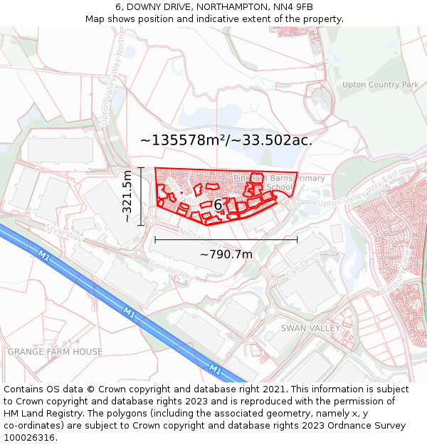6, DOWNY DRIVE, NORTHAMPTON, NN4 9FB: Plot and title map