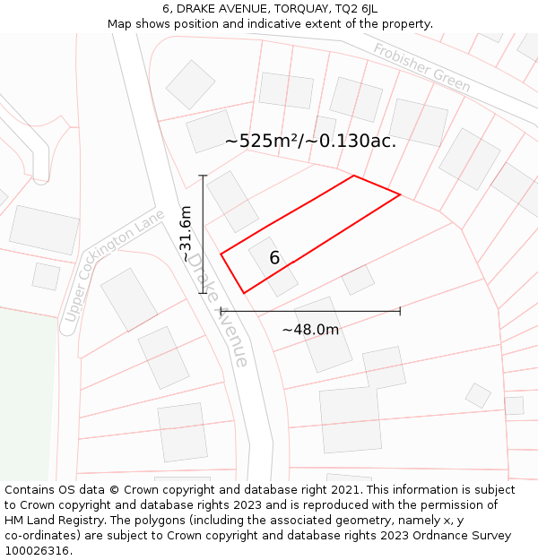 6, DRAKE AVENUE, TORQUAY, TQ2 6JL: Plot and title map