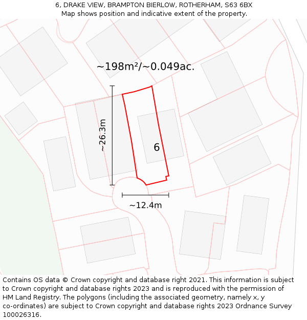 6, DRAKE VIEW, BRAMPTON BIERLOW, ROTHERHAM, S63 6BX: Plot and title map