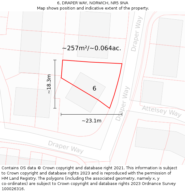 6, DRAPER WAY, NORWICH, NR5 9NA: Plot and title map