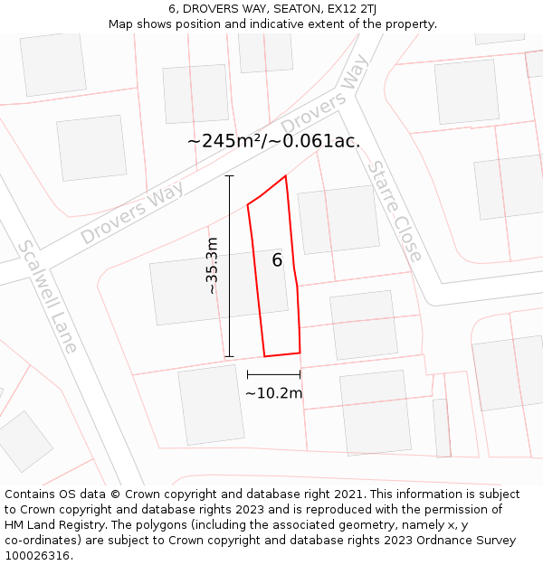 6, DROVERS WAY, SEATON, EX12 2TJ: Plot and title map