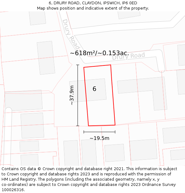 6, DRURY ROAD, CLAYDON, IPSWICH, IP6 0ED: Plot and title map