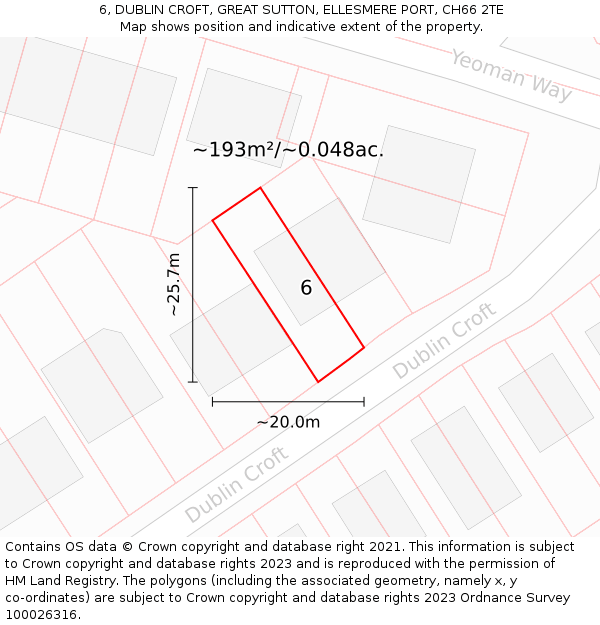 6, DUBLIN CROFT, GREAT SUTTON, ELLESMERE PORT, CH66 2TE: Plot and title map